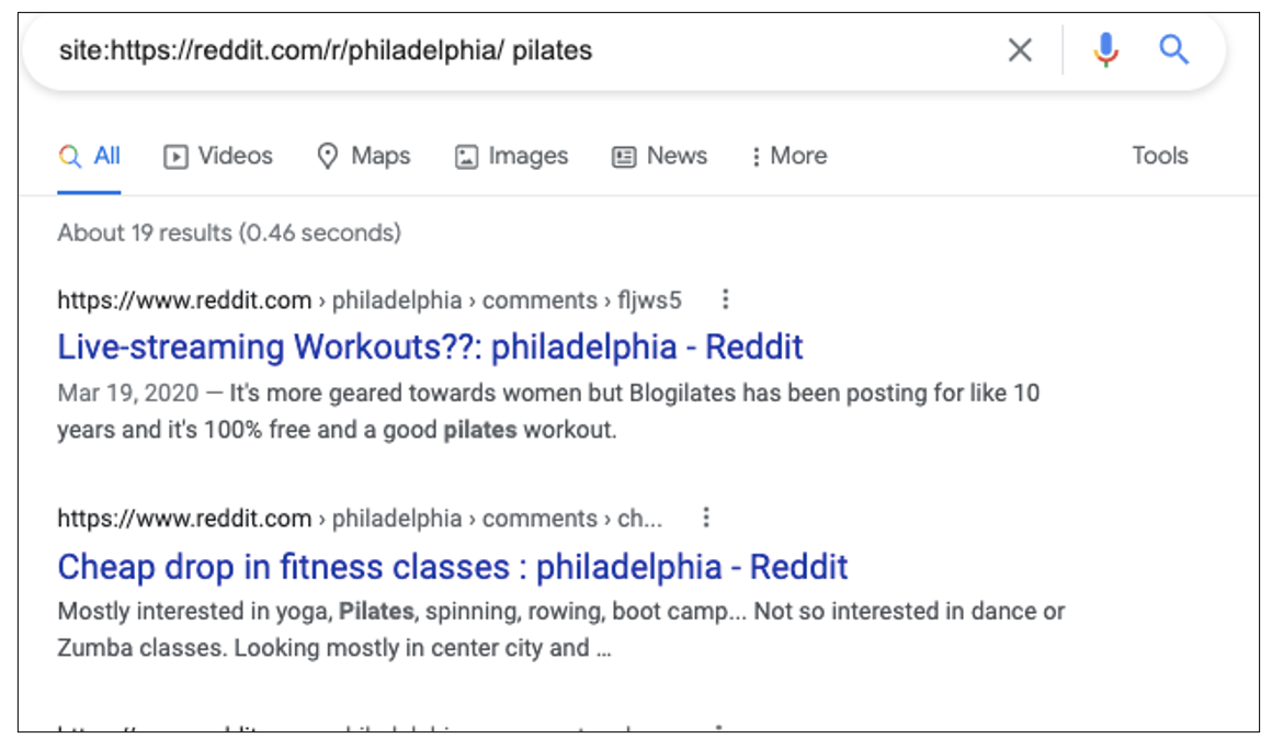 Pilates Popularity Reddit (Search Operators)